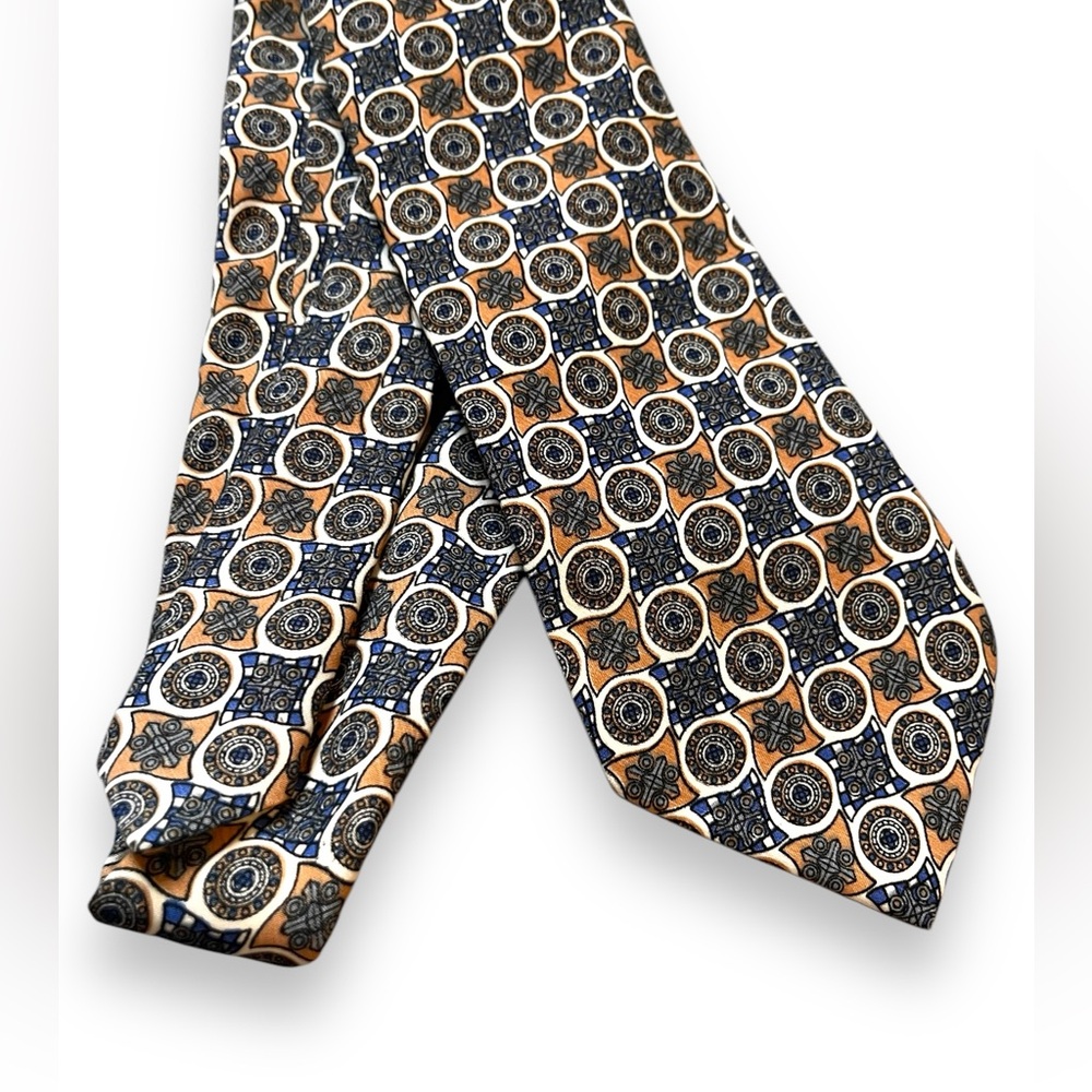 Ted Lapidus Paris Men's Silk Tie Geometric Medallion Foulard Pattern